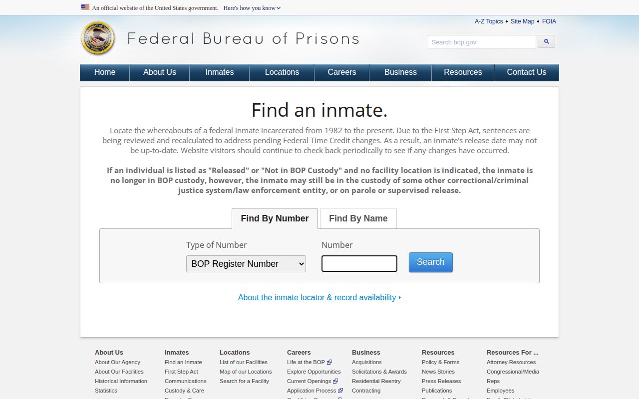 Federal BOP locator for a released person connected with Panola County